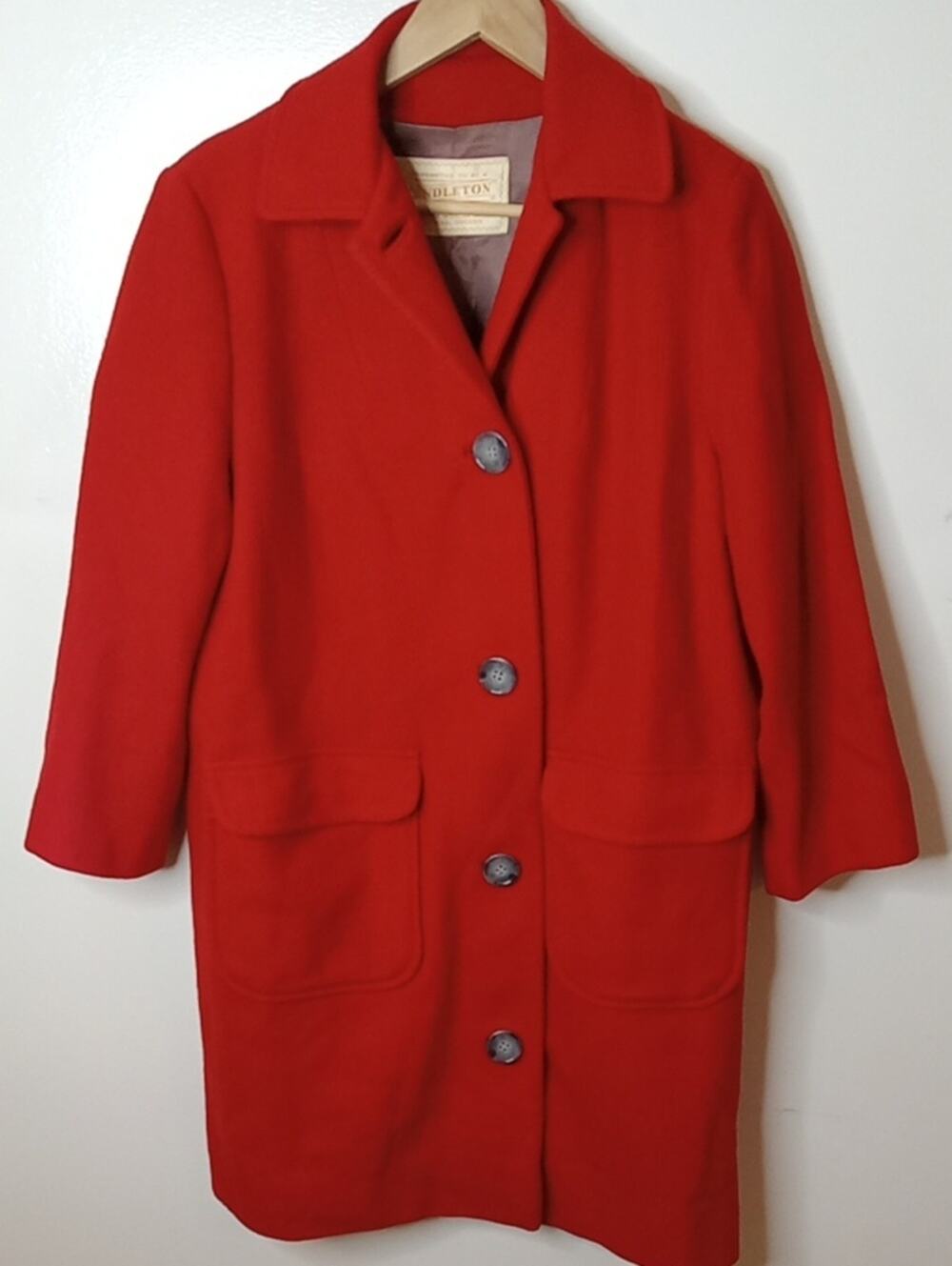 Pendleton Women's Size Medium Bright Red Wool Button-Front Pea Coat